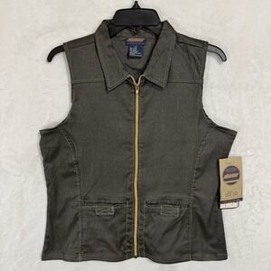 NEW Y2K Star Wear Vest Size L Metallic Denim Gold Full Zip‎ Streetwear Vintage